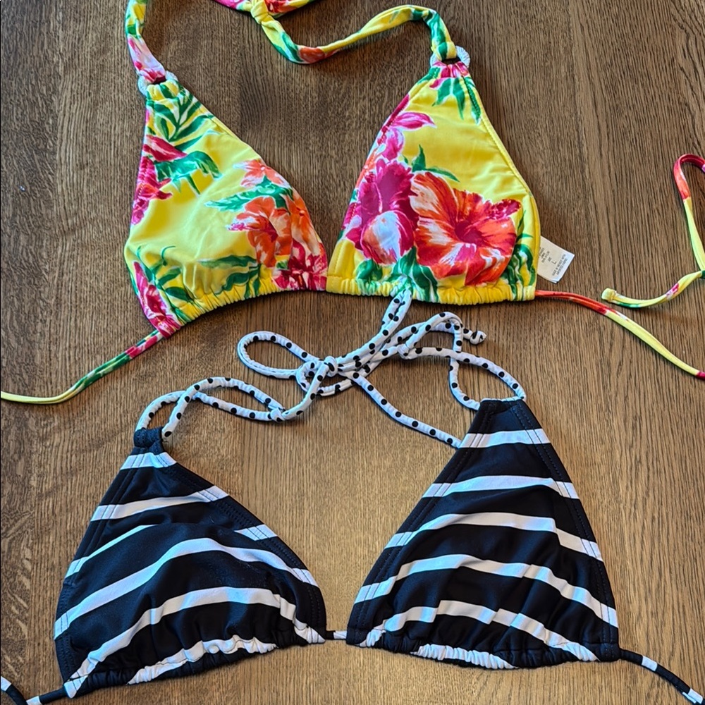A Floral and A Striped Bikini Top